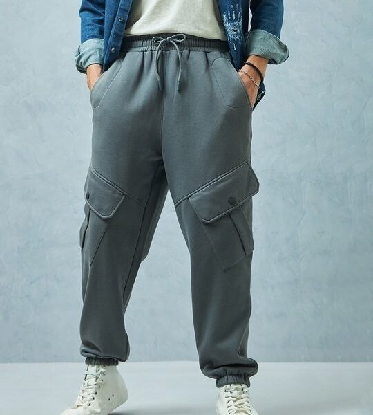 Men’s Grey Super Loose Fit Cargo Joggers