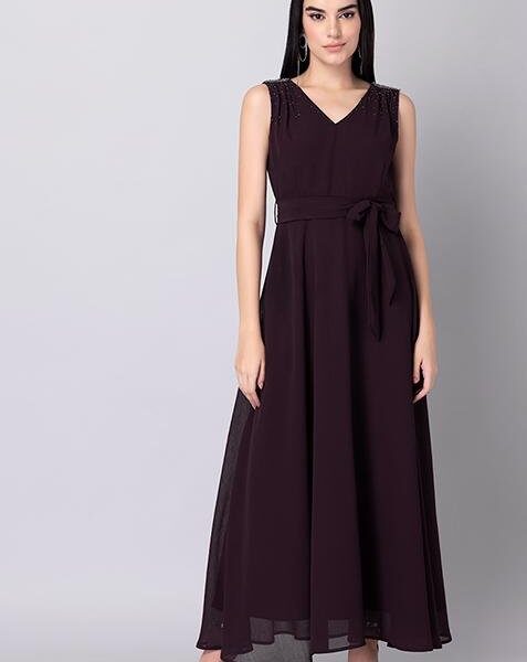Maroon Embellished Maxi Dress FOR WOMEN