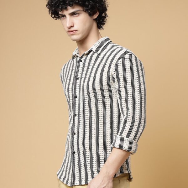 Men’s White & Black Striped Crochet Shirt