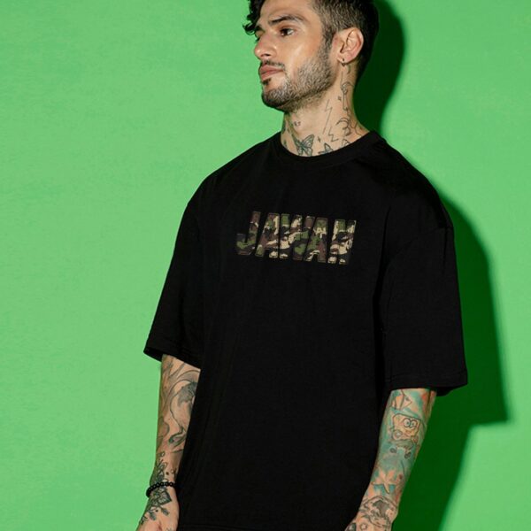 Men’s Black Jawan Typography Oversized T-shirt