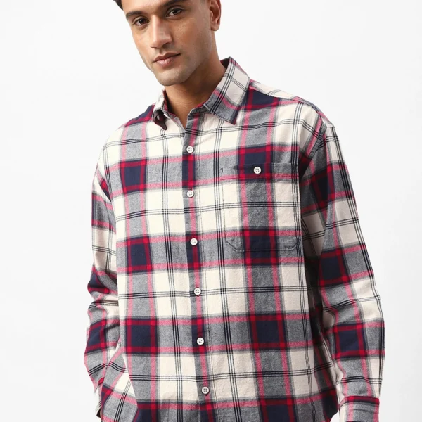 Men’s Beige & Blue Checked Oversized Shirt