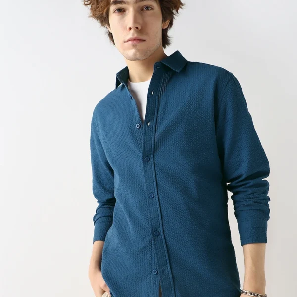 Men’s Navy Blue Textured Shirt