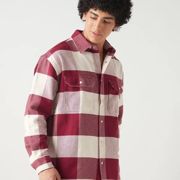 Men’s Red & Off White Checked Oversized Shirt